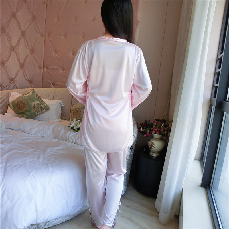 Silk Satin Women's Summer Pajama Set with Robe (3 Pieces)