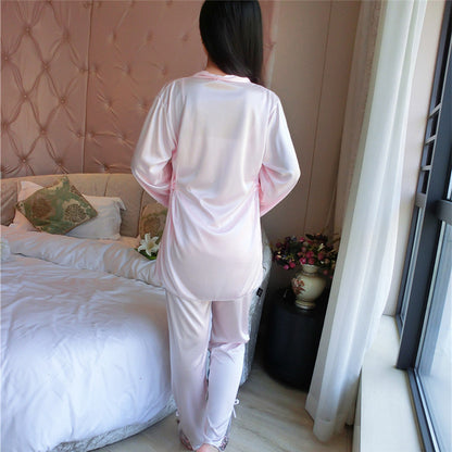 Silk Satin Women's Summer Pajama Set with Robe (3 Pieces)